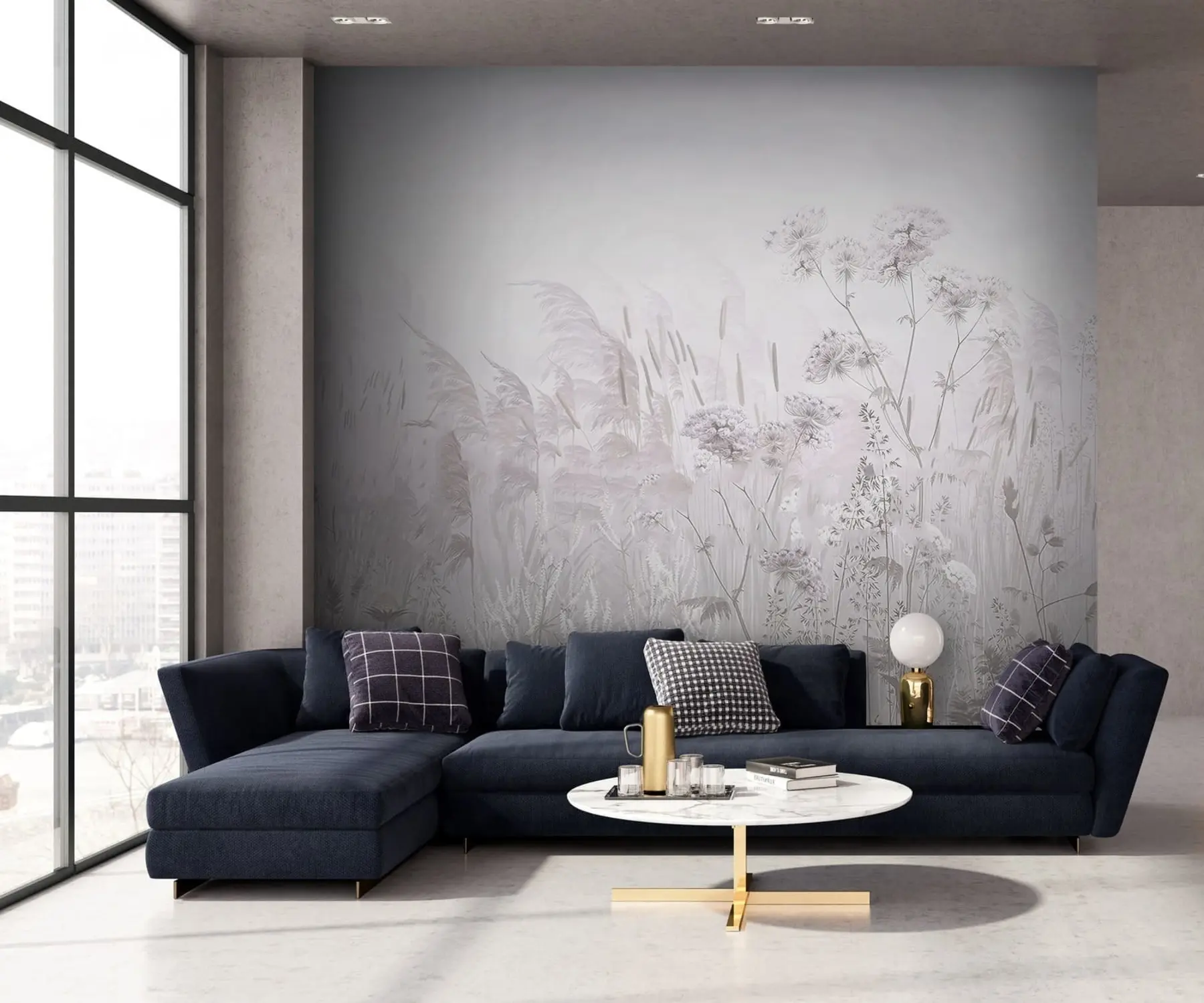 murales de pared Flores silvestres de color beige grisáceo u00104v2