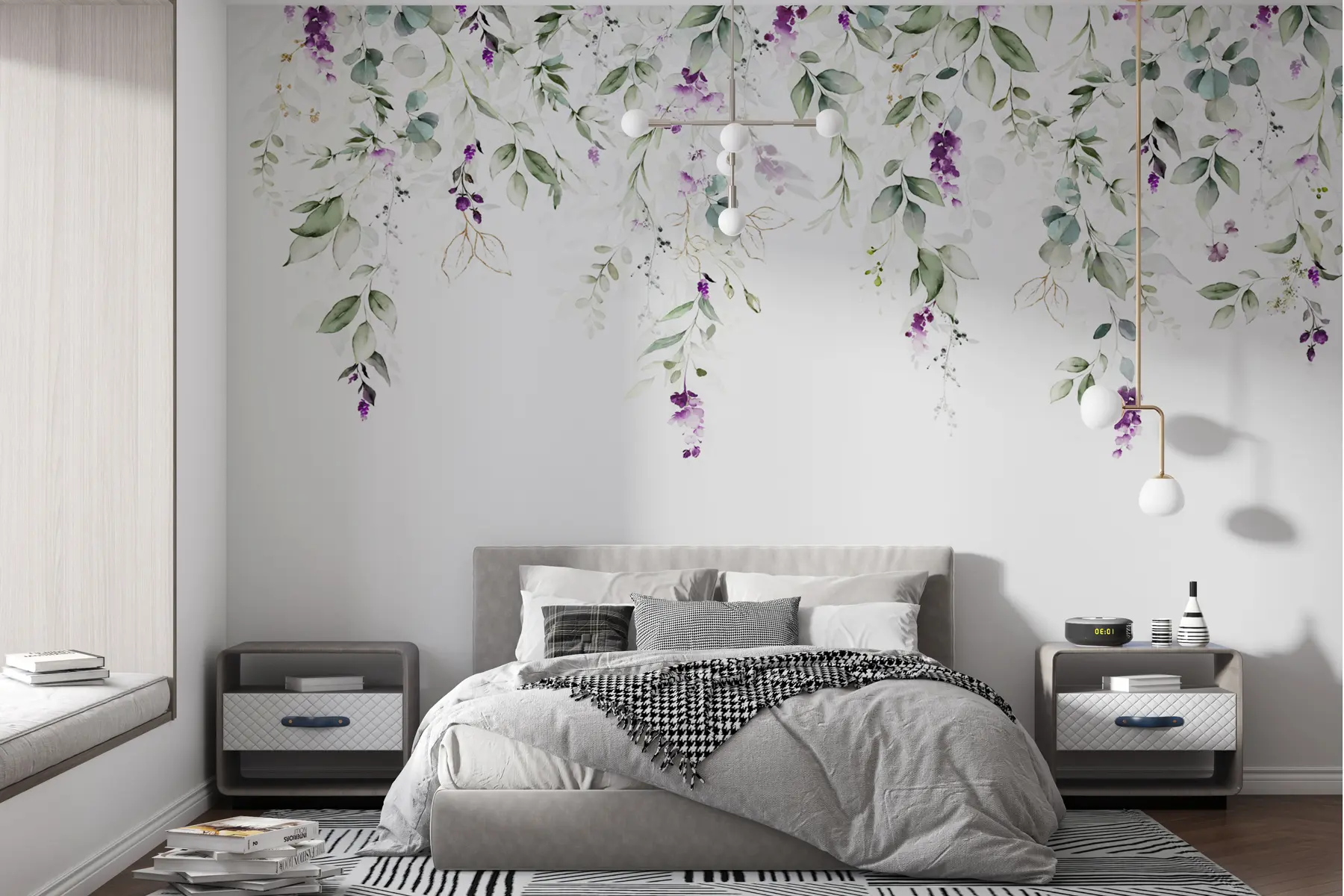 murales de pared composición en acuarela con flores de lavanda u99687
