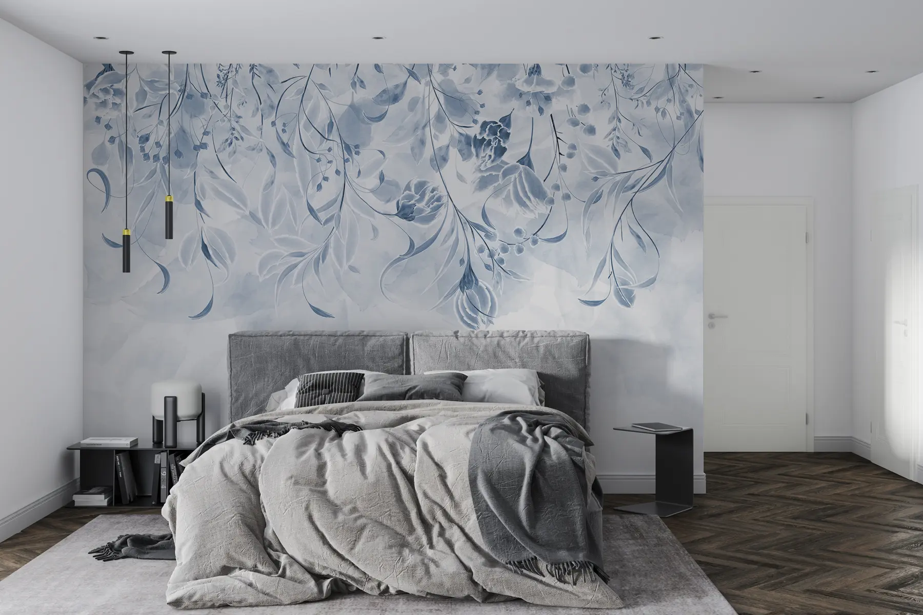 murales de pared Delicadas flores en azul w00072v1