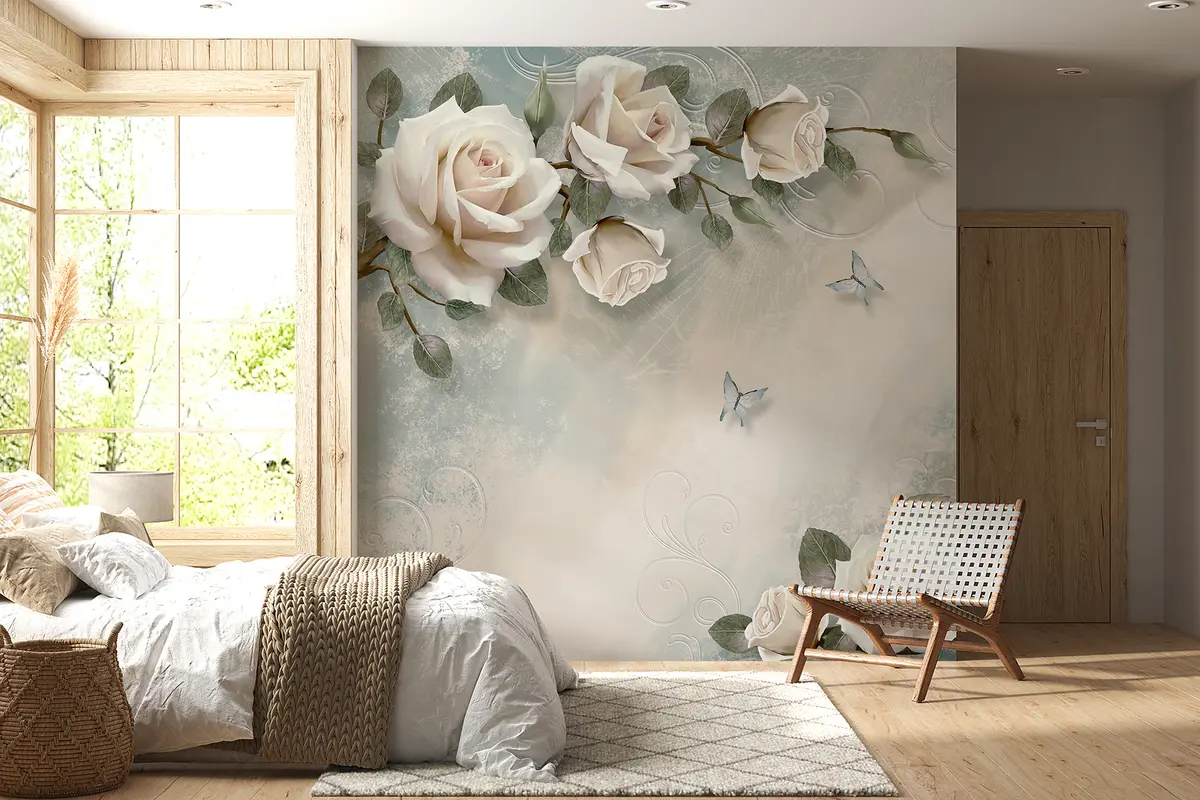 murales de pared Una rama de rosa crema u31353d1
