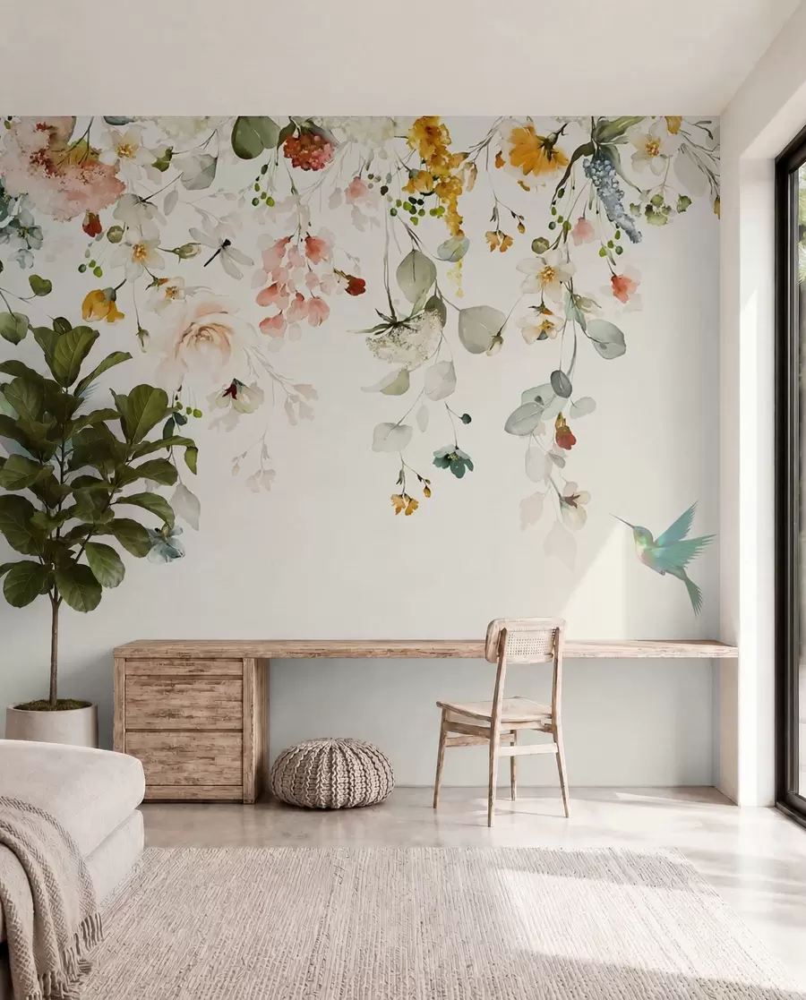 murales de pared Flores y colibríes u59610d2