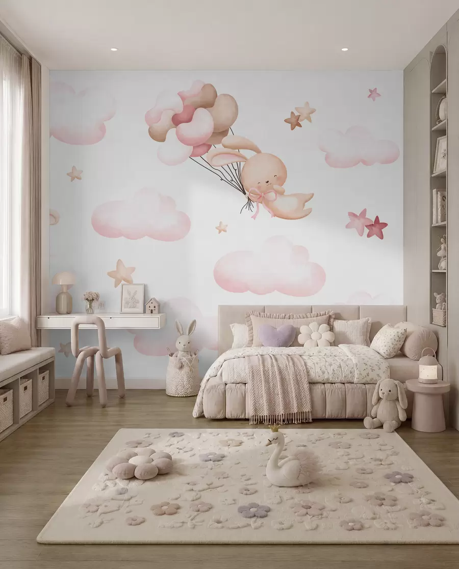 murales de pared Lindo conejo y globos u95399d2
