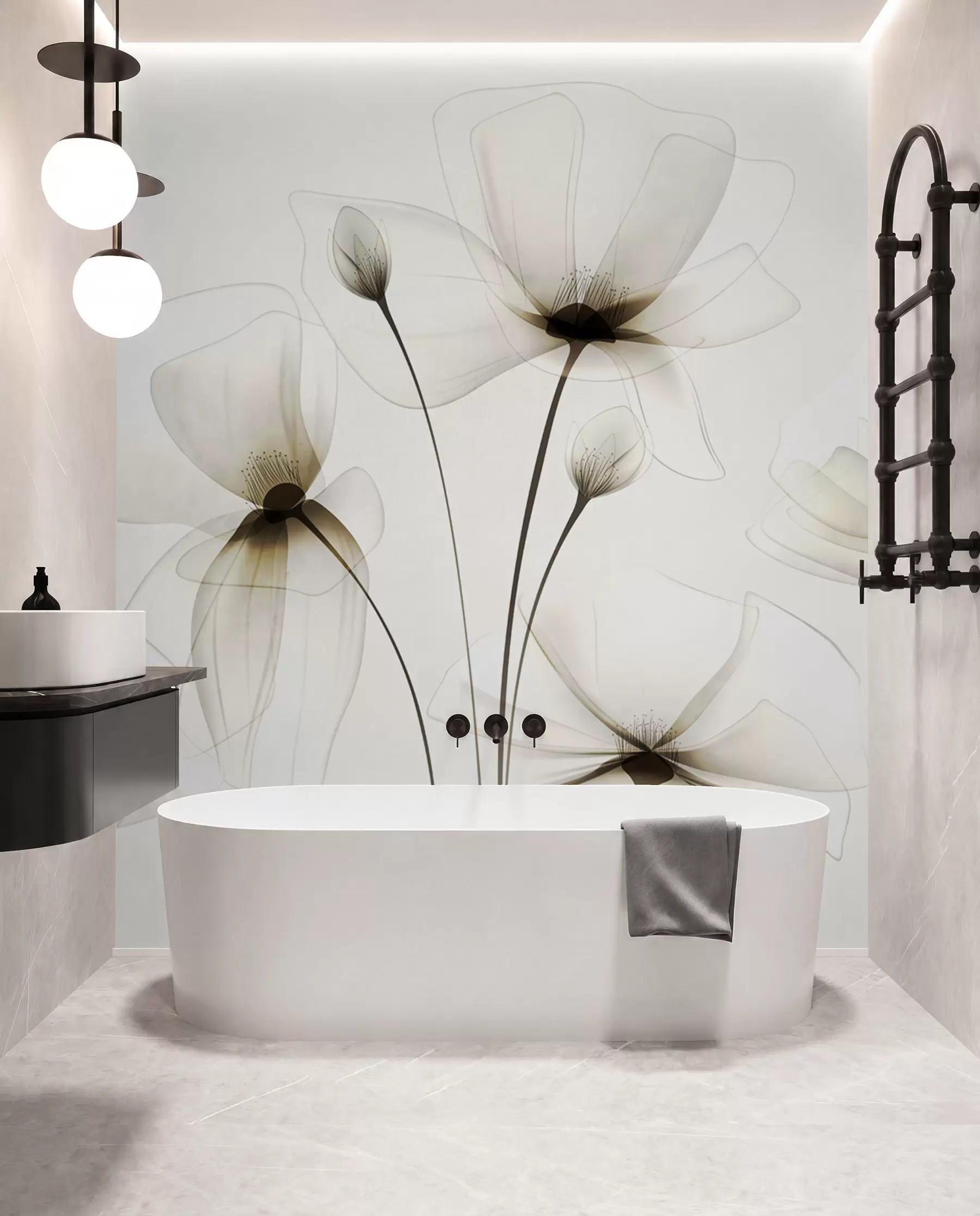 murales de pared Flores de acuarela transparente w00143
