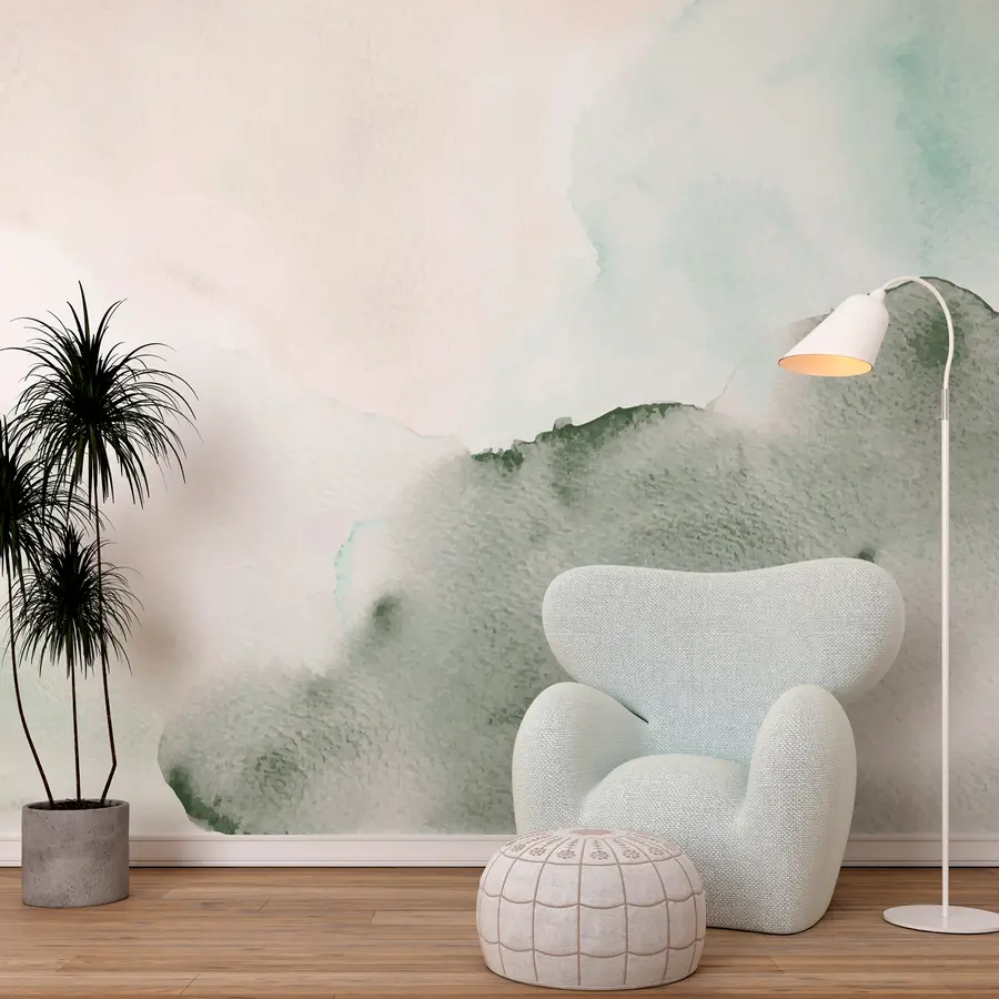 murales de pared Manchas de acuarela de moda decoración minimalismo verde w00376