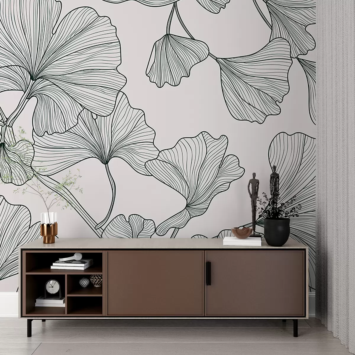 murales de pared Fondo gris lirio ginkgo w00328v2