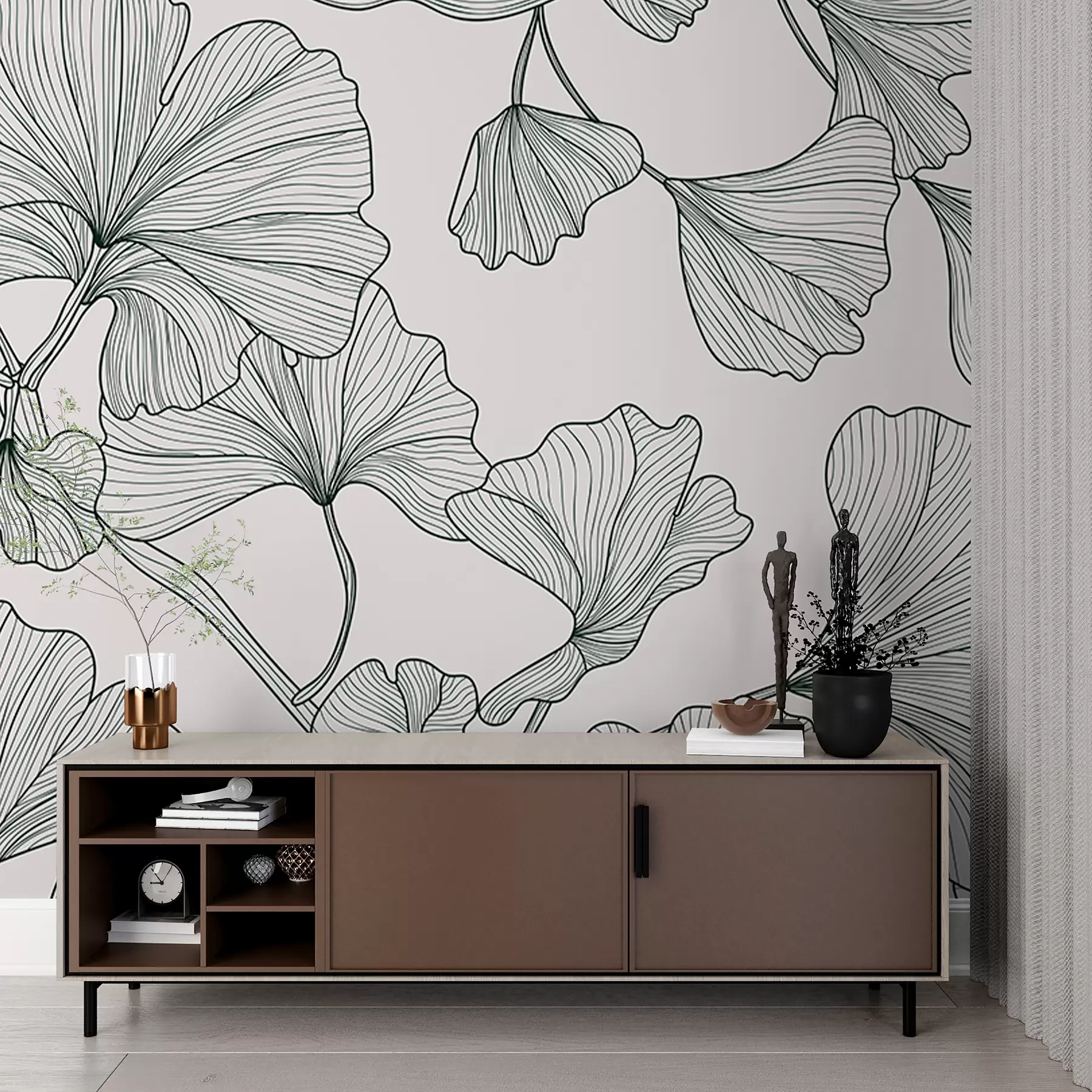 murales de pared Fondo gris lirio ginkgo w00328v2