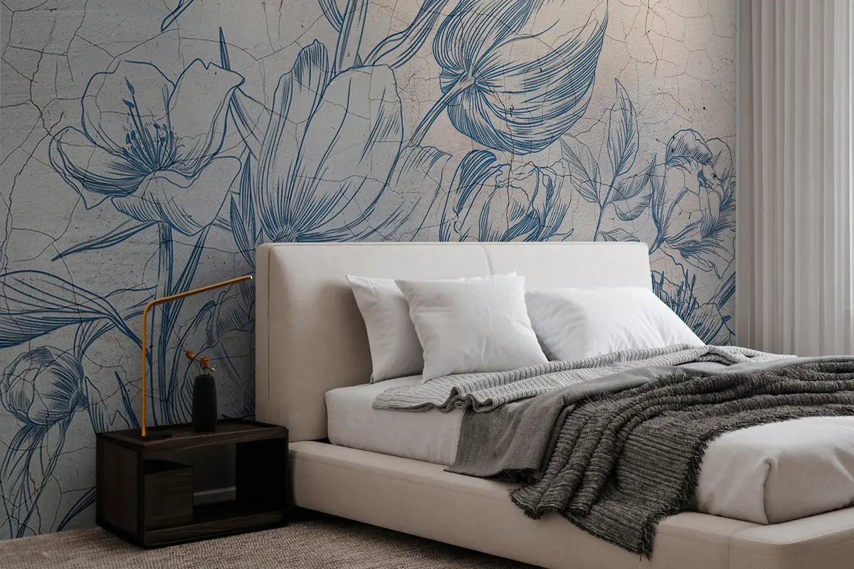 murales de pared Flores gráficas dibujadas en la pared del loft. w00391