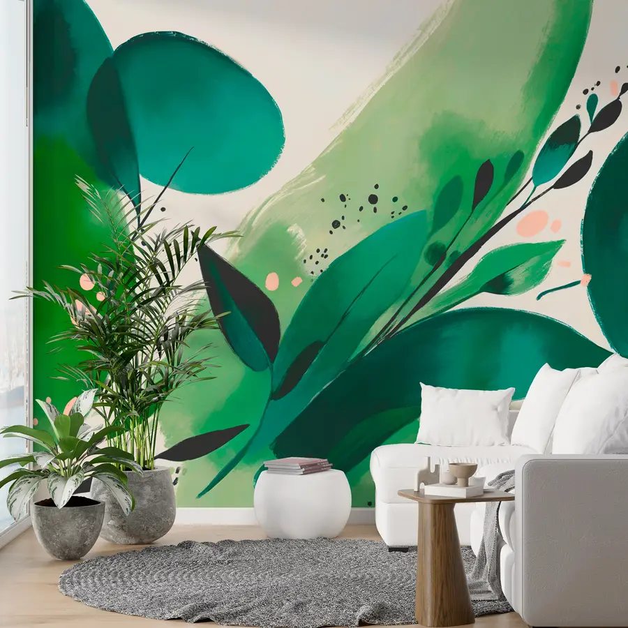murales de pared Motivos florales y hojas con estampado abstracto, minimalismo w00394