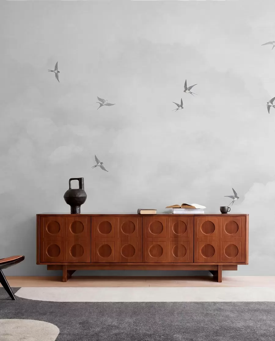 murales de pared Golondrinas en cielo plateado w00526v1