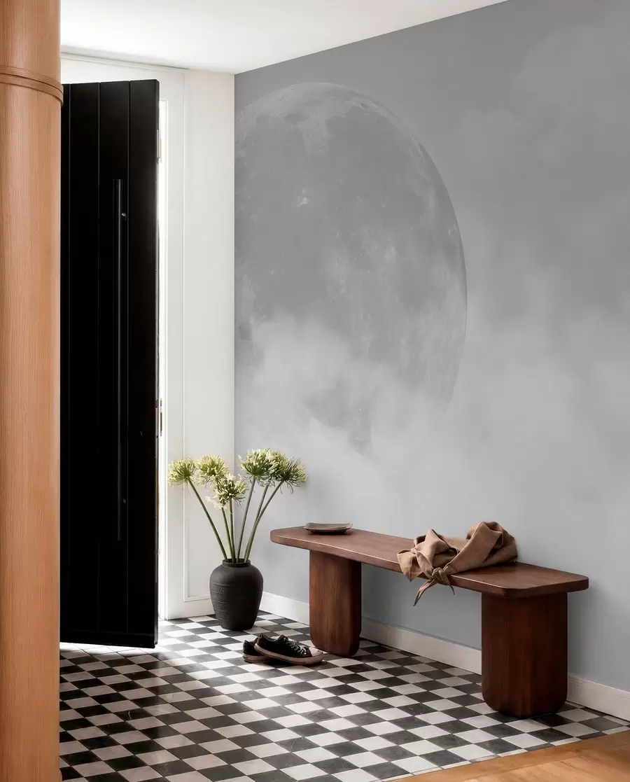 murales de pared Gran luna entre las nubes de color gris estilo loft w00548v1