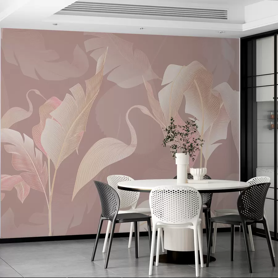 Murales de pared Garza y hojas sobre fondo rosa suave w00538v1 murales de pared Garza y hojas sobre fondo rosa suave w00538v1
