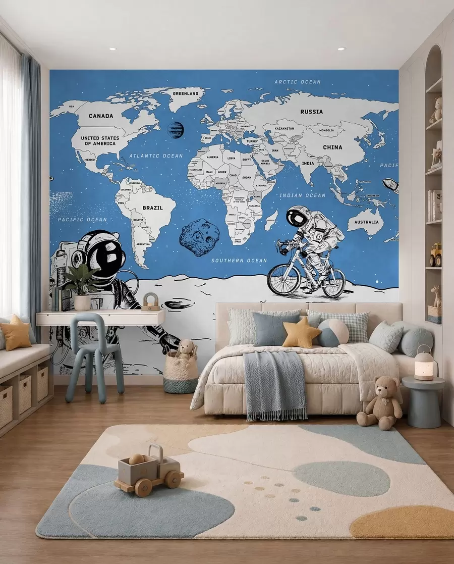 murales de pared Mapa mundial de países en estilo espacial w00473v1