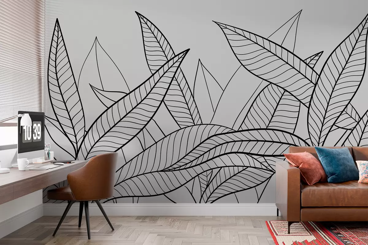 murales de pared contorno de hojas w00664v3