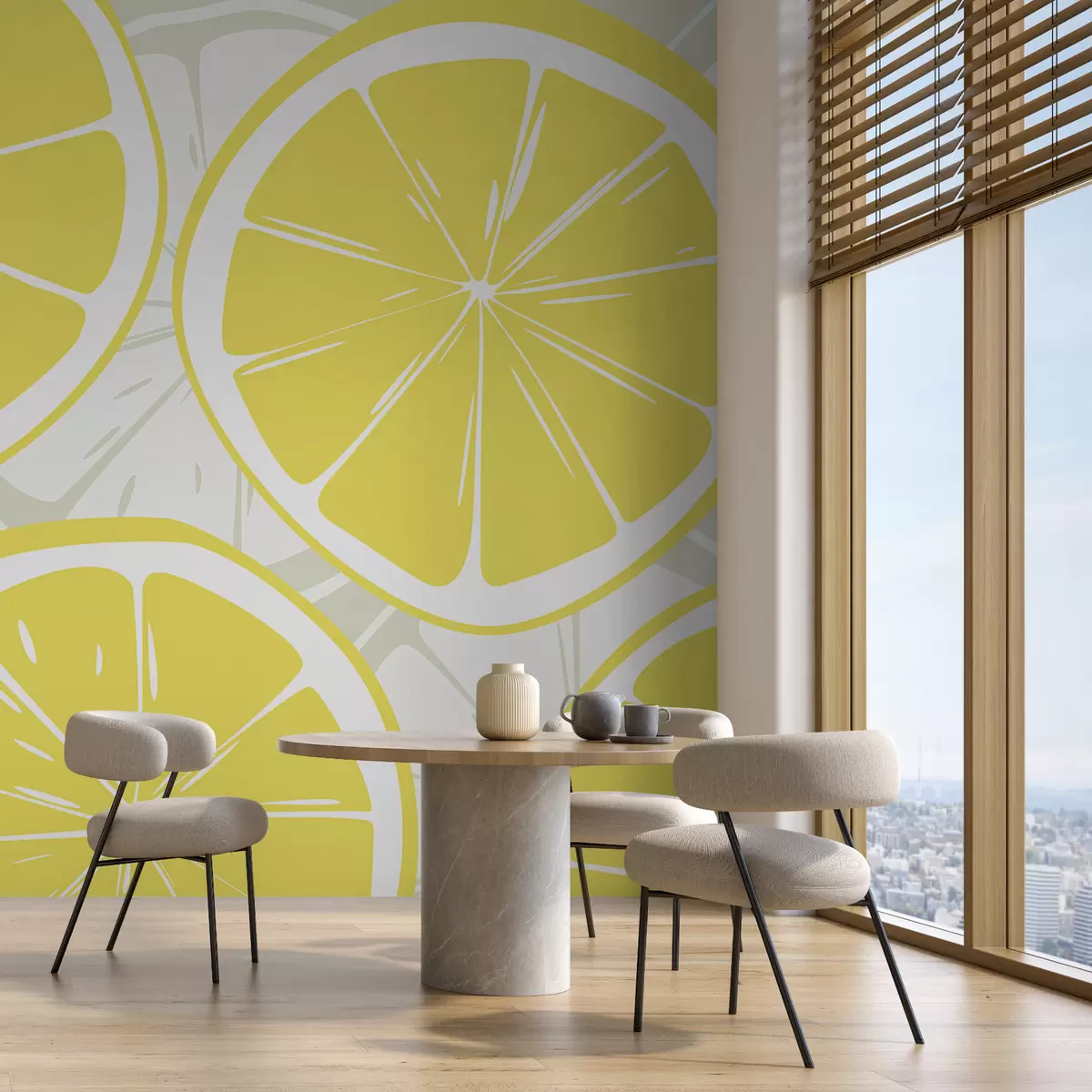 Murales de pared Rodajas de limón, cítricos cortados, abstracción, fruta, color amarillo w00725v2 murales de pared Rodajas de limón, cítricos cortados, abstracción, fruta, color amarillo w00725v2