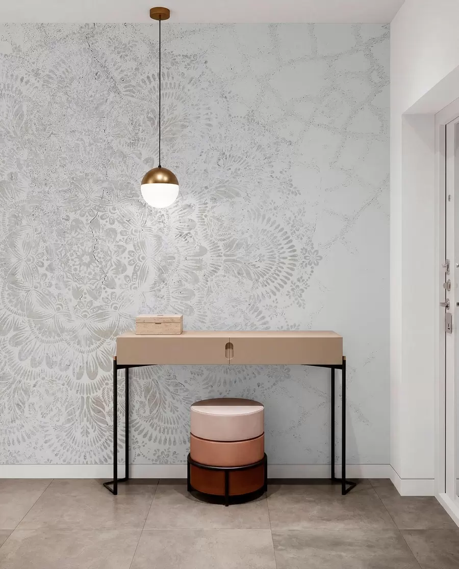 murales de pared Mandala, patrón de encaje blanco con motivos florales y circulares, creando un diseño delicado e intrincado w00737