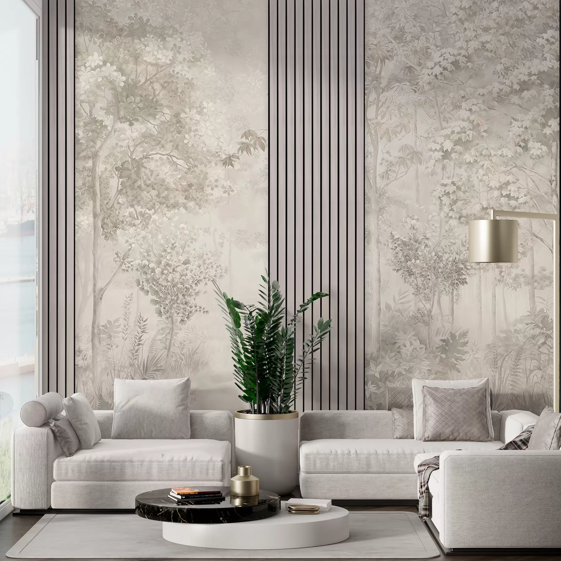 murales de pared Paneles de madera y delicado bosque en colores pastel. w00670