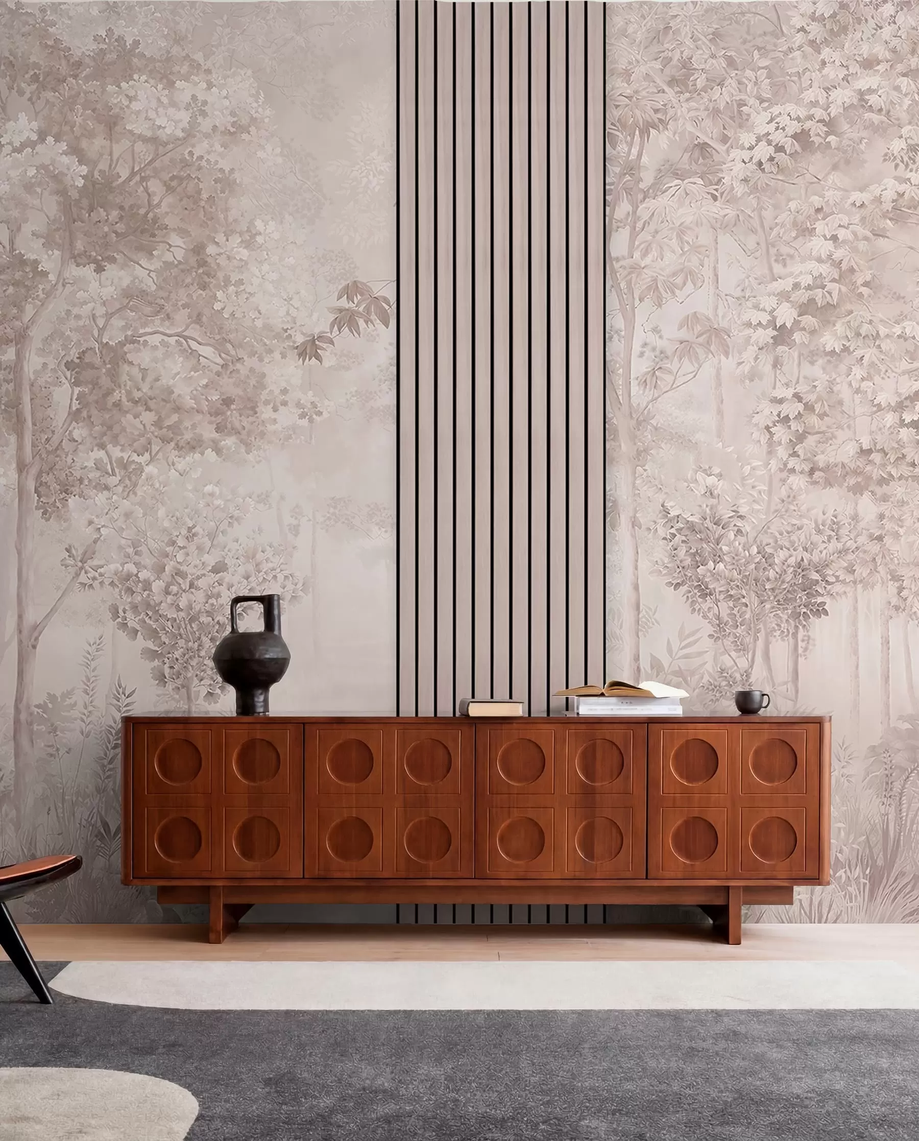 murales de pared Paneles de madera y delicado bosque en tonos rosas w00670v1