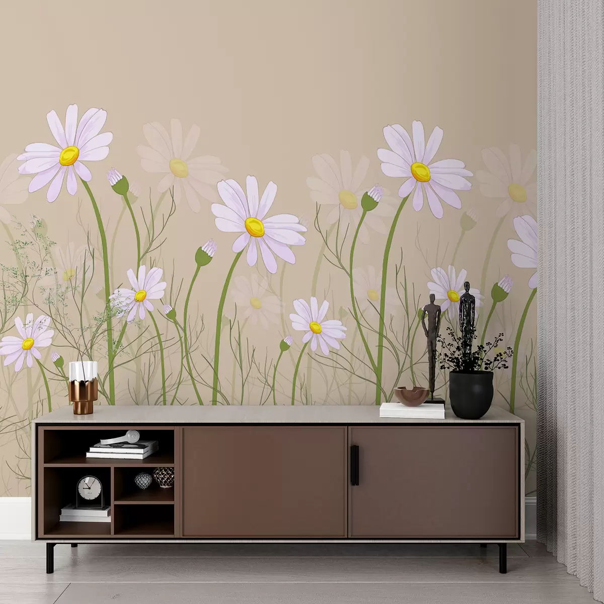 Murales de pared grandes margaritas sobre fondo beige w00802 murales de pared grandes margaritas sobre fondo beige w00802
