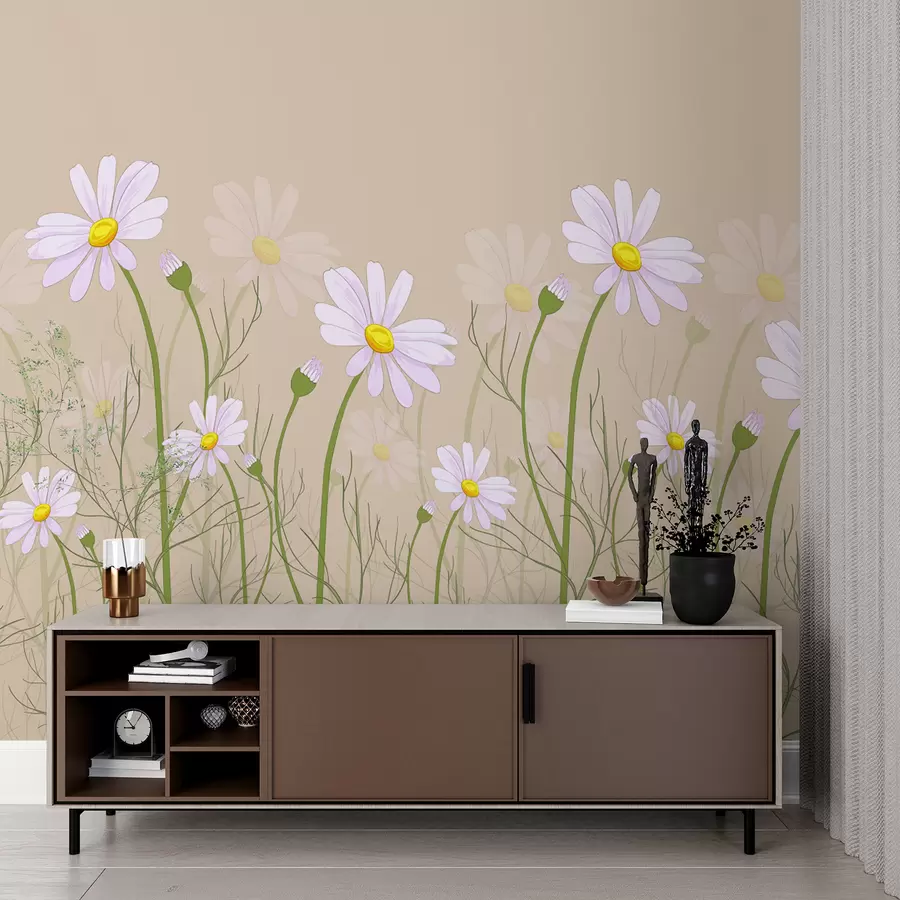 Murales de pared grandes margaritas sobre fondo beige w00802 murales de pared grandes margaritas sobre fondo beige w00802