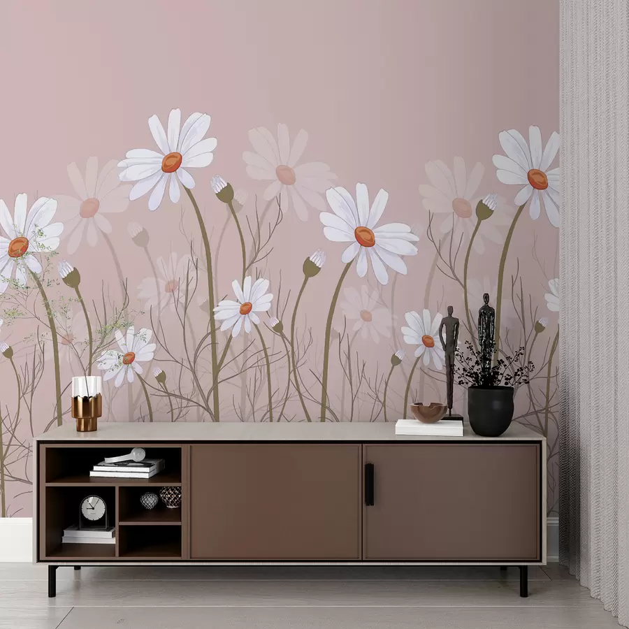 Murales de pared margaritas grandes sobre un fondo rosa w00802v1 murales de pared margaritas grandes sobre un fondo rosa w00802v1
