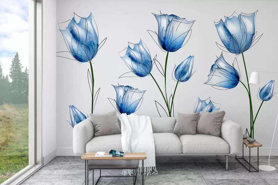 Murales de pared Flores de acuarela azul w00745 murales de pared Flores de acuarela azul w00745