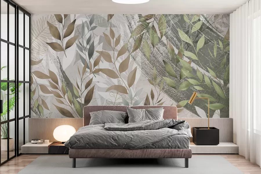 murales de pared Hojas verdes en estilo grunge w00812