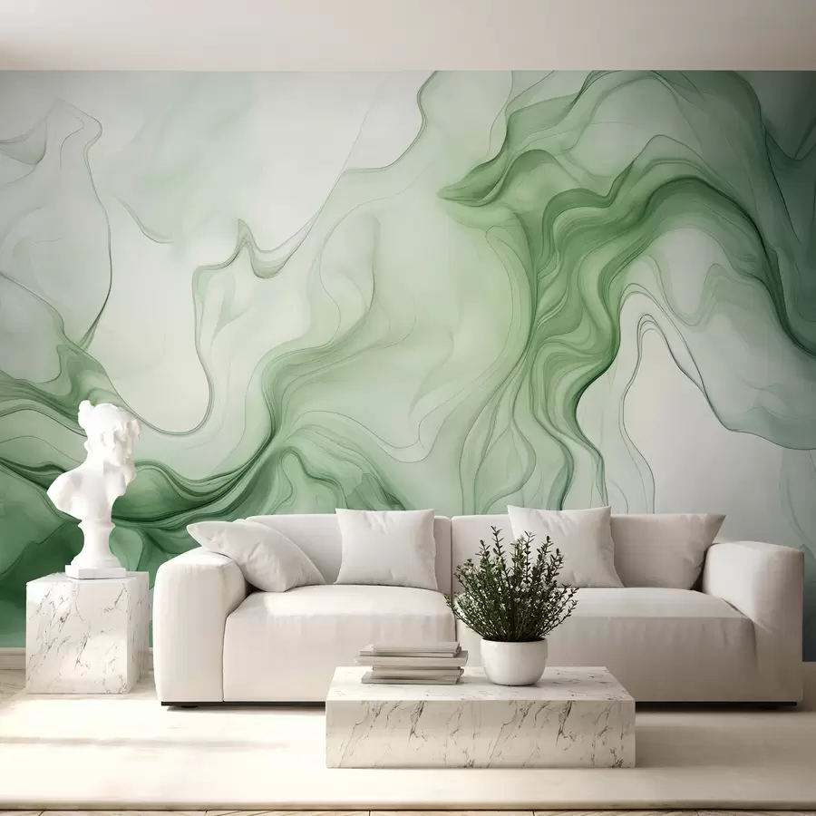 murales de pared Ondas abstractas verdes sobre un fondo claro w01185