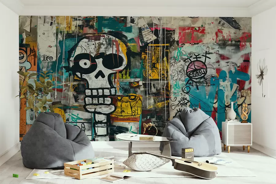 murales de pared Graffiti colorido al estilo Basquiat w01187