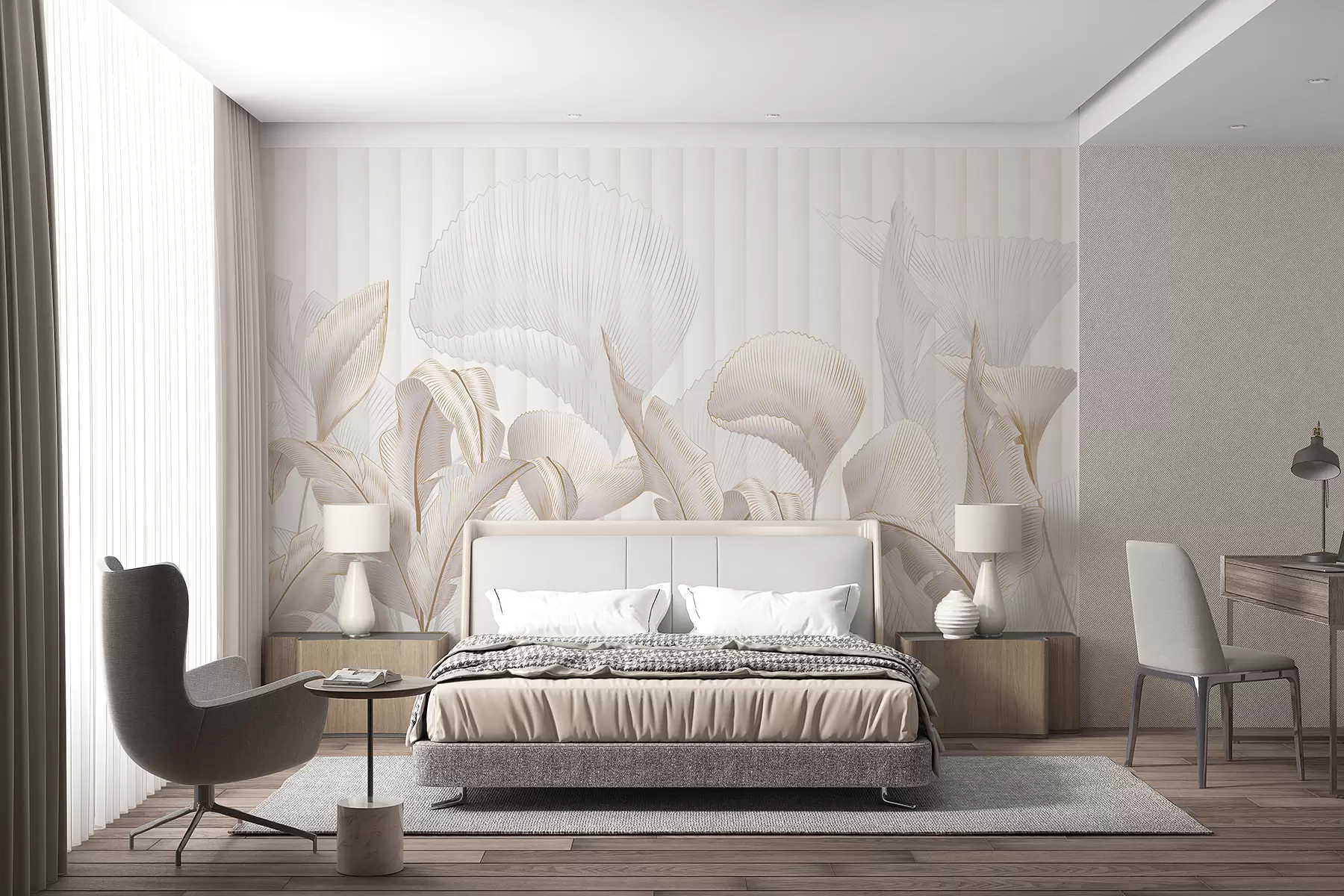 murales de pared Primer plano de hojas tropicales sobre fondo blanco con textura w01237