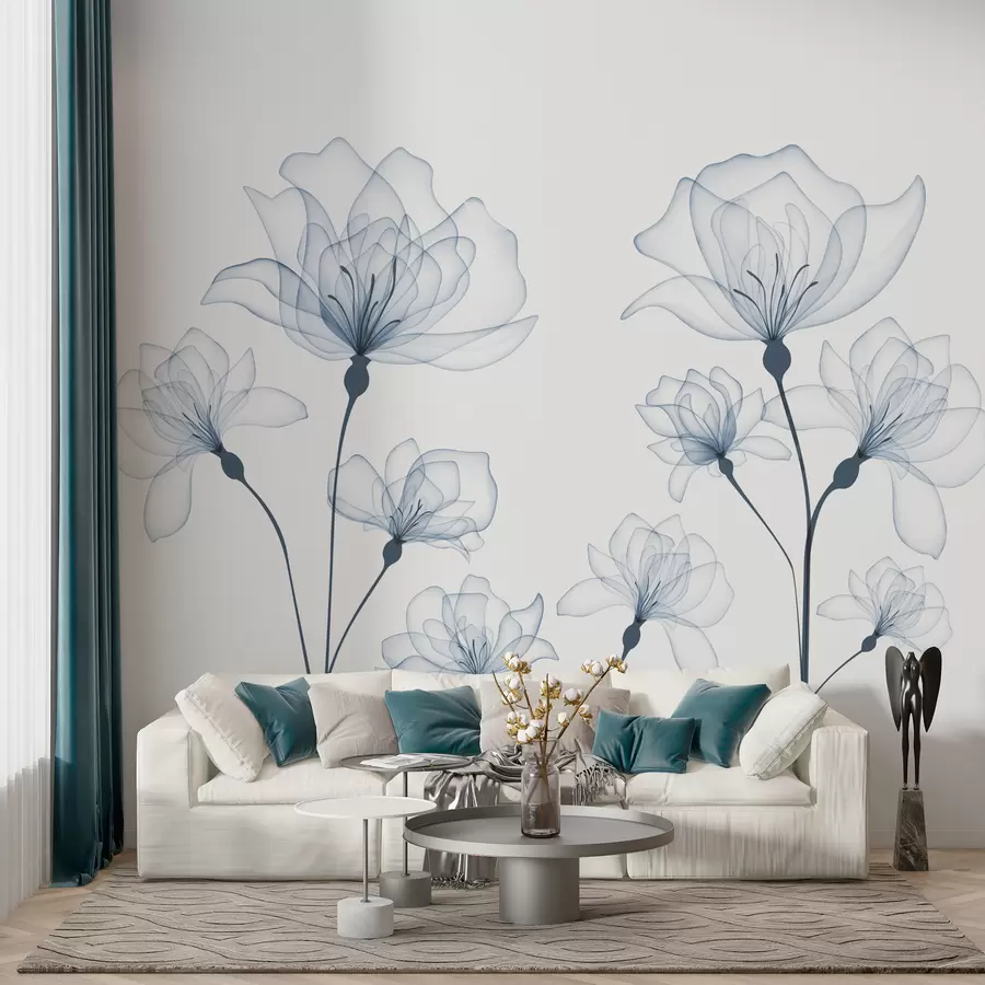 Murales de pared Delicadas flores de acuarela azul w00744v1 murales de pared Delicadas flores de acuarela azul w00744v1