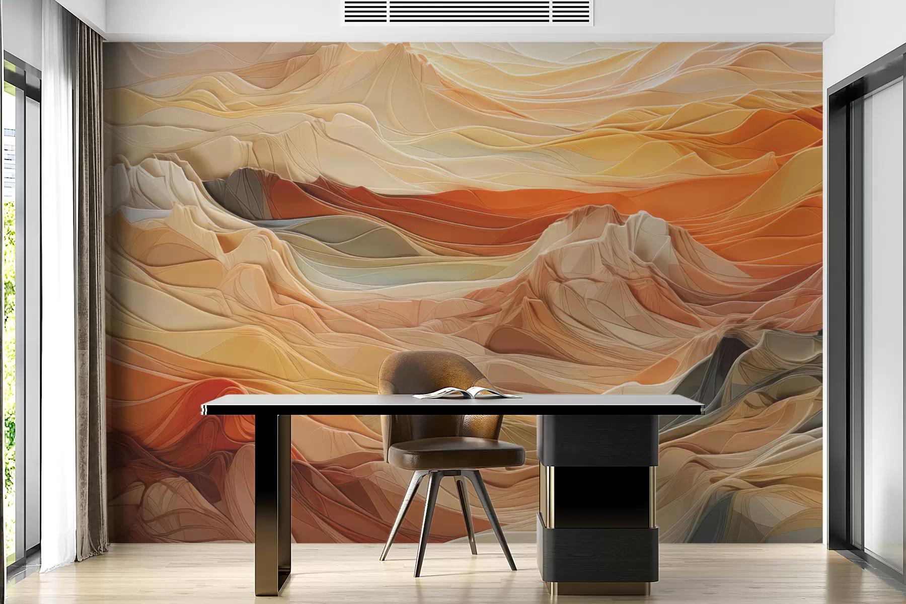 murales de pared Relieve de montañas y colinas volumétricas, color naranja, amarillo. w07885