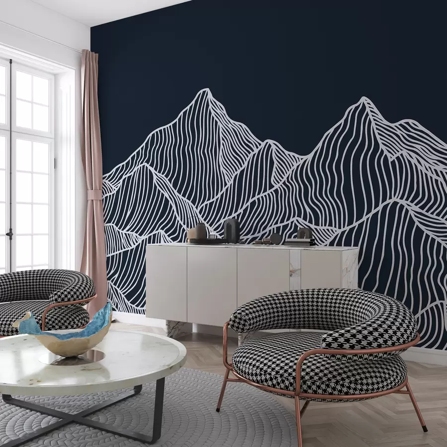 Murales de pared Montañas blancas lineales sobre un fondo azul. w01214v3 murales de pared Montañas blancas lineales sobre un fondo azul. w01214v3