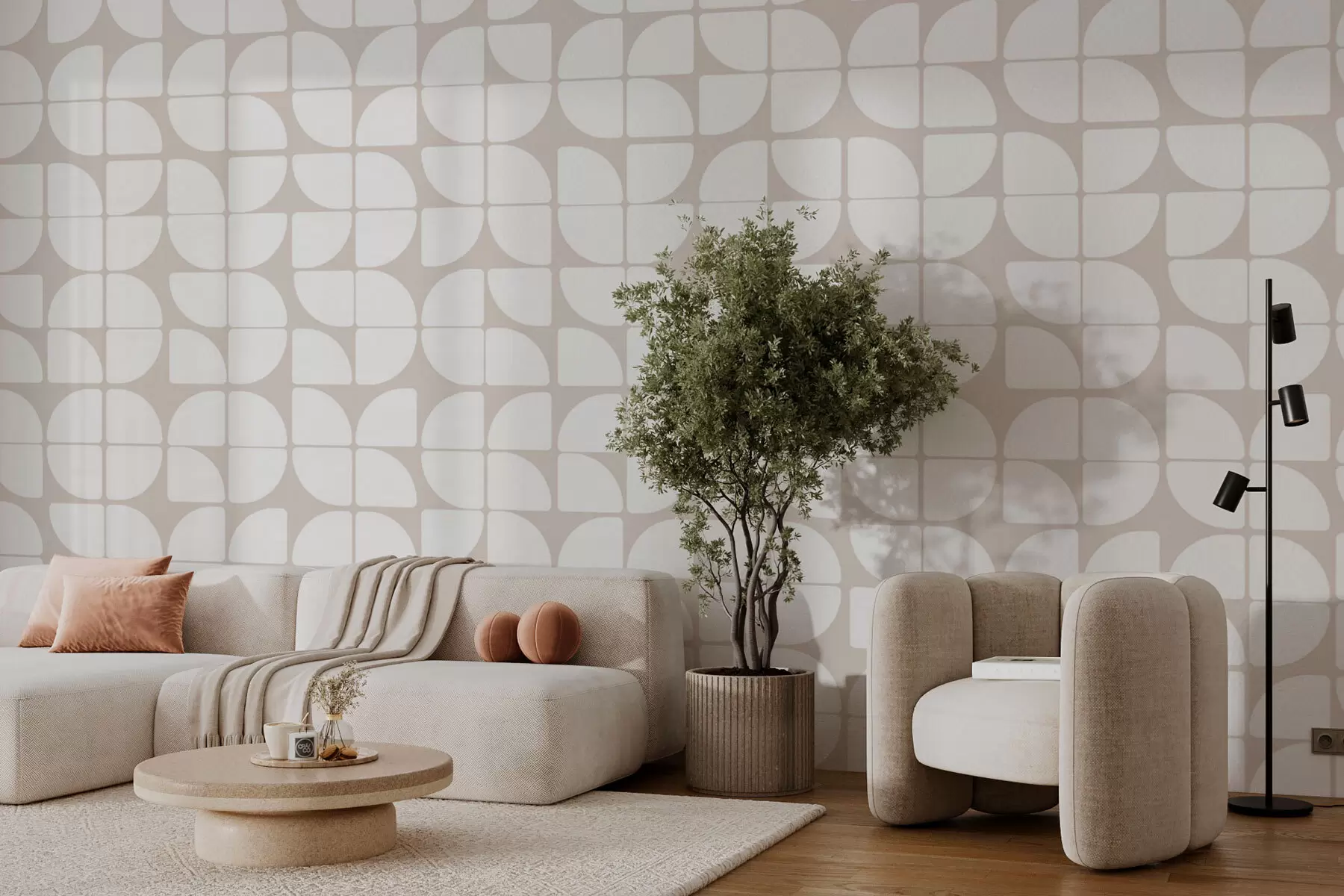 murales de pared Papel pintado geométrico estilo bauhaus tendencia retro color beige w07907v4