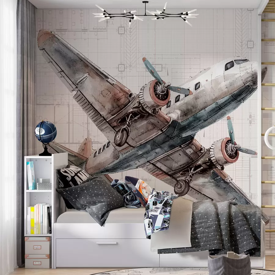 murales de pared Avión estilo escandinavo para niños. w07911