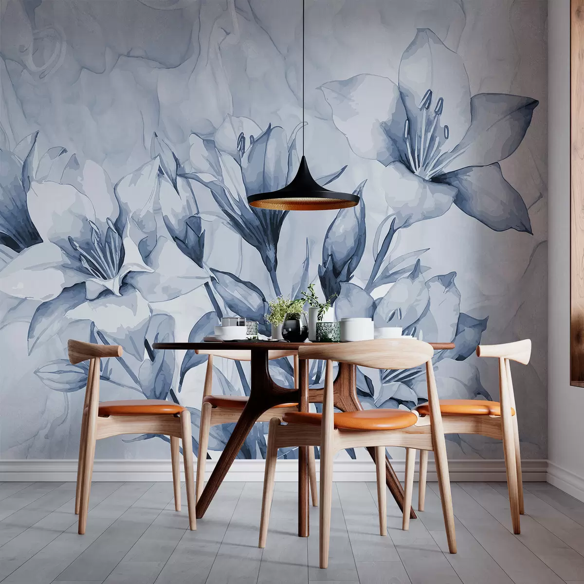 Murales de pared Flores azules sobre fondo azul. w07897 murales de pared Flores azules sobre fondo azul. w07897