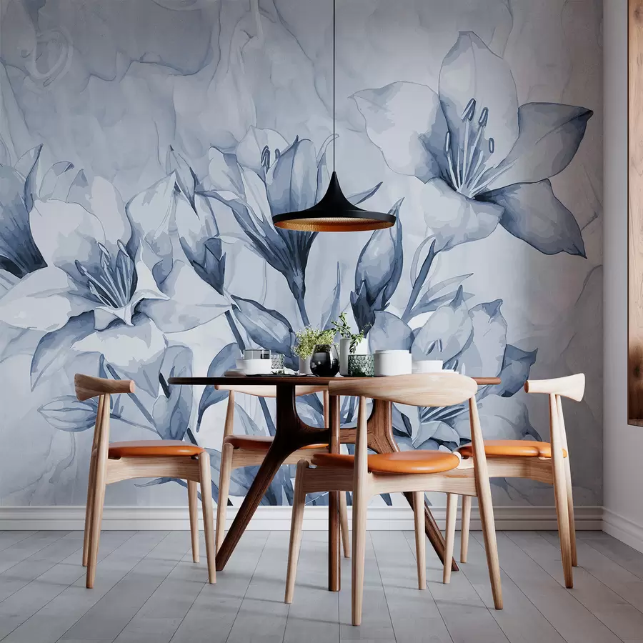 Murales de pared Flores azules sobre fondo azul. w07897 murales de pared Flores azules sobre fondo azul. w07897