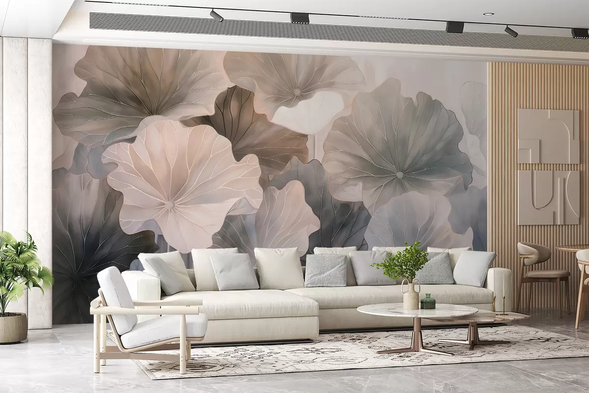 murales de pared Grandes hojas de loto están pintadas con acuarelas. w07938