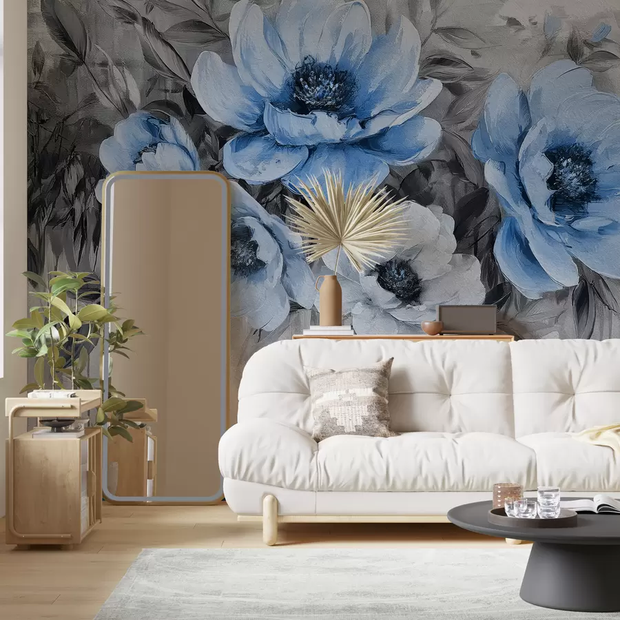 murales de pared peonías florales abstractas acuarela azul suave y gris w07948v1