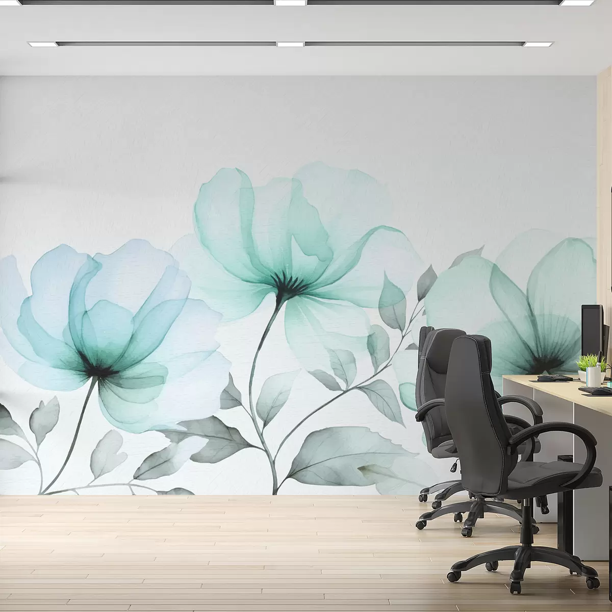 murales de pared grandes flores azules de acuarela w07956v1