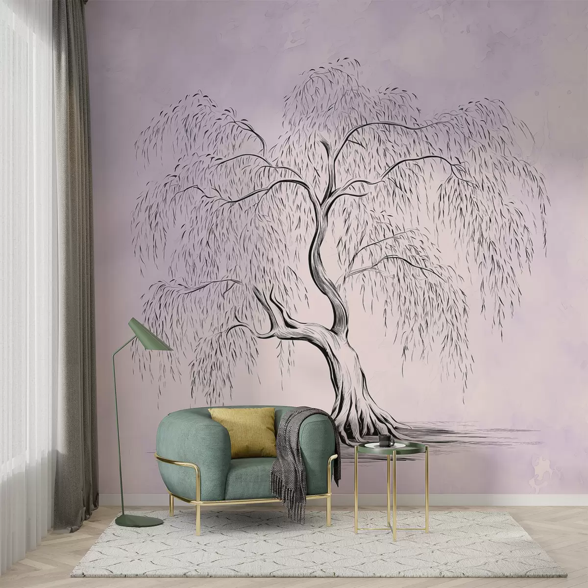 Murales de pared Sauce sobre fondo de acuarela gris púrpura w07969v2 murales de pared Sauce sobre fondo de acuarela gris púrpura w07969v2