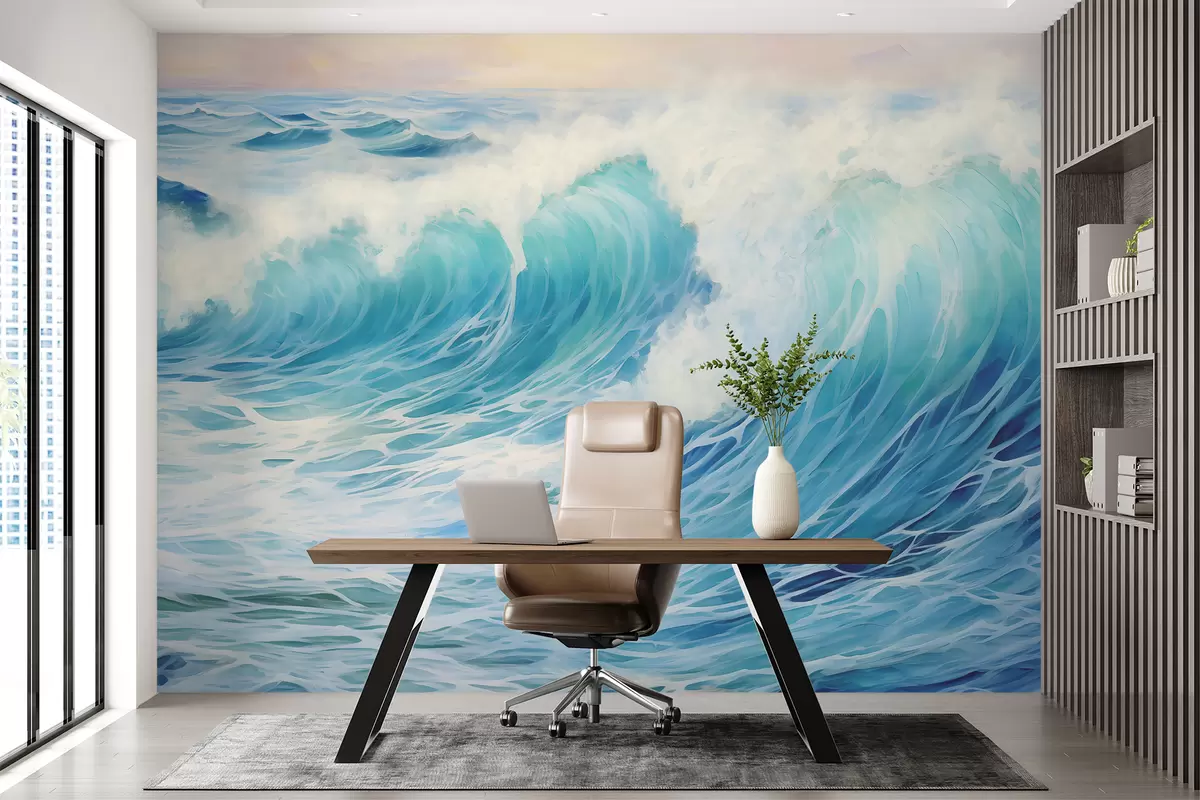 murales de pared Pintura al óleo de olas del mar. w08027