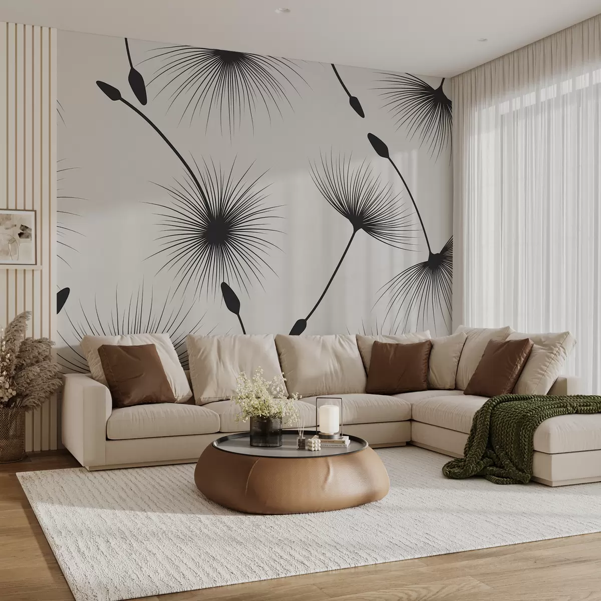 Murales de pared Dientes de león en gris gris claro. w07995v3 murales de pared Dientes de león en gris gris claro. w07995v3