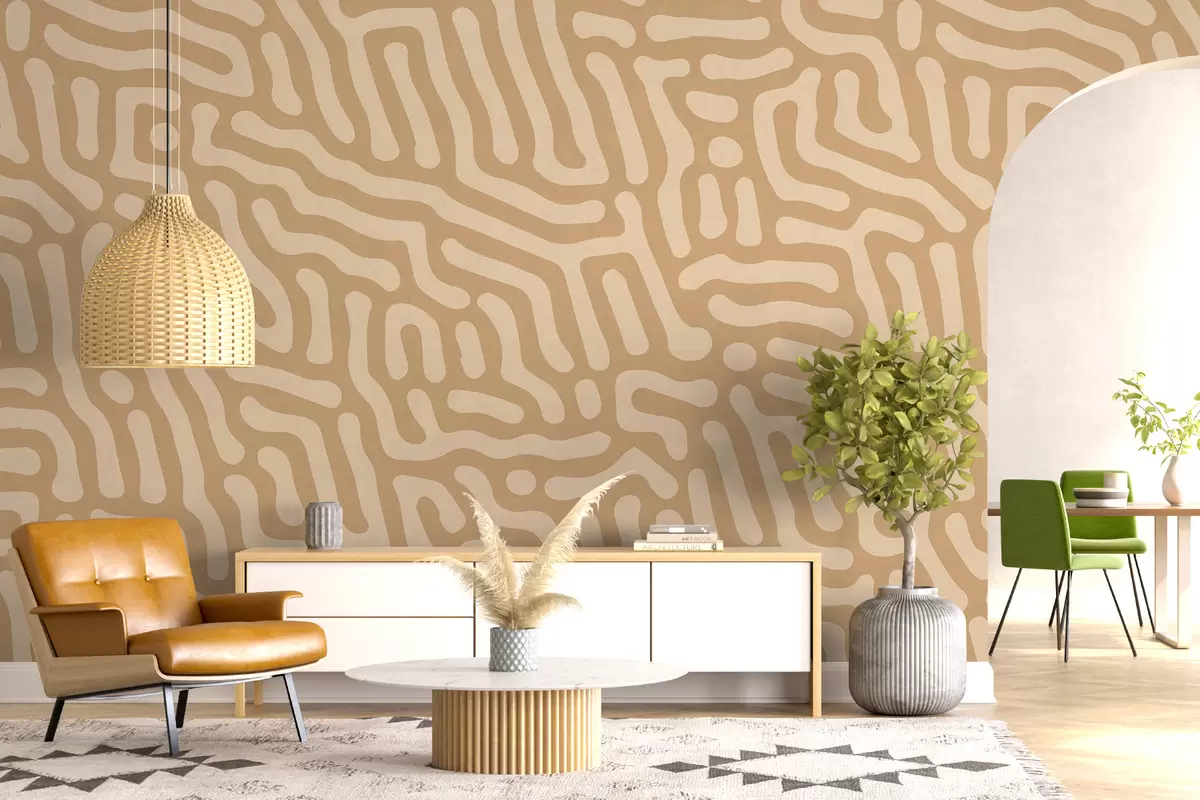 murales de pared desierto beige, patrón de formas abstractas en color beige w07873