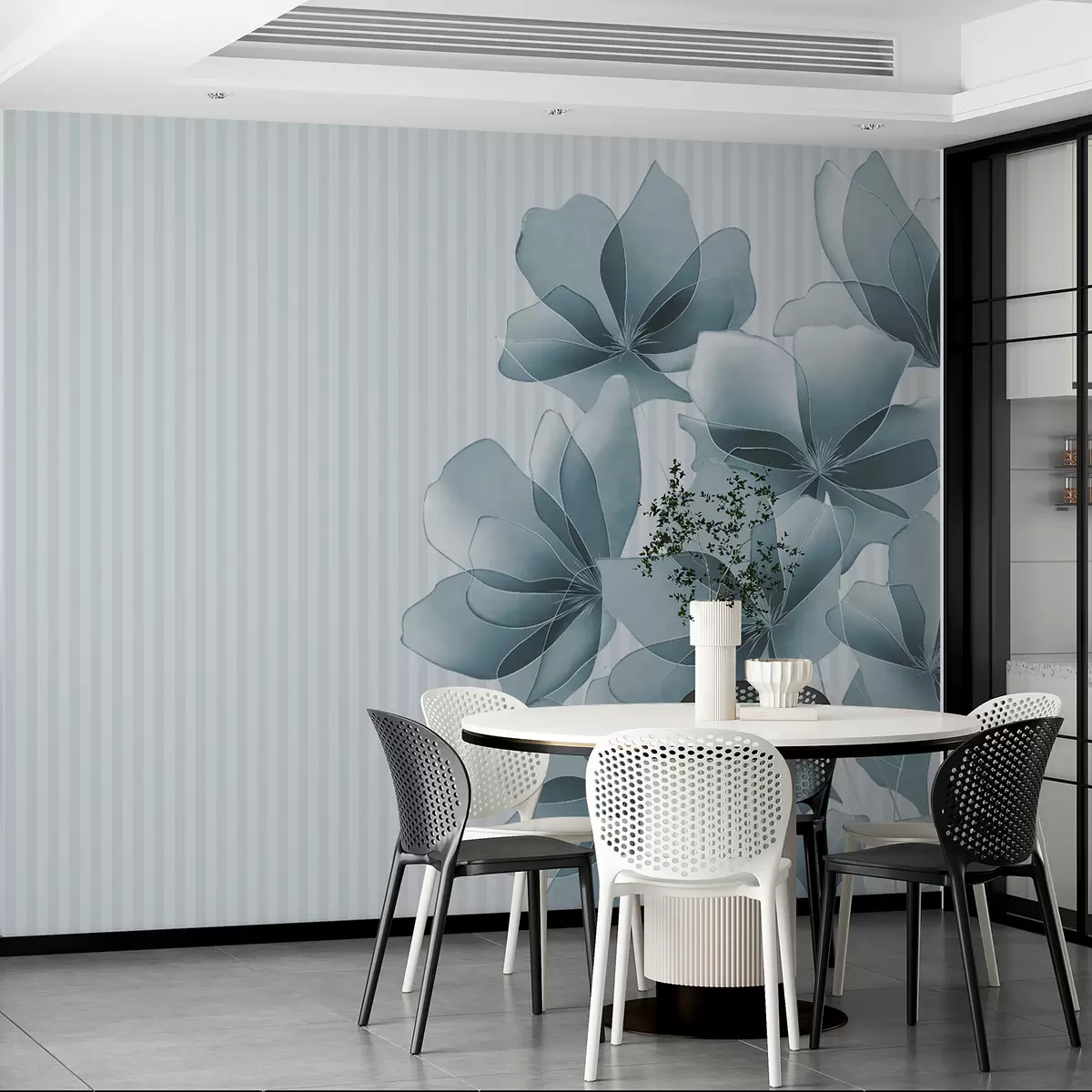 Murales de pared delicadas flores azules sobre un fondo rayado w08040 murales de pared delicadas flores azules sobre un fondo rayado w08040