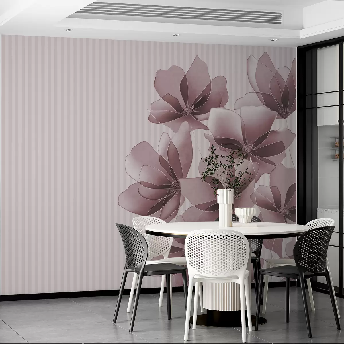 Murales de pared delicadas flores rosadas sobre un fondo rayado w08040v1 murales de pared delicadas flores rosadas sobre un fondo rayado w08040v1
