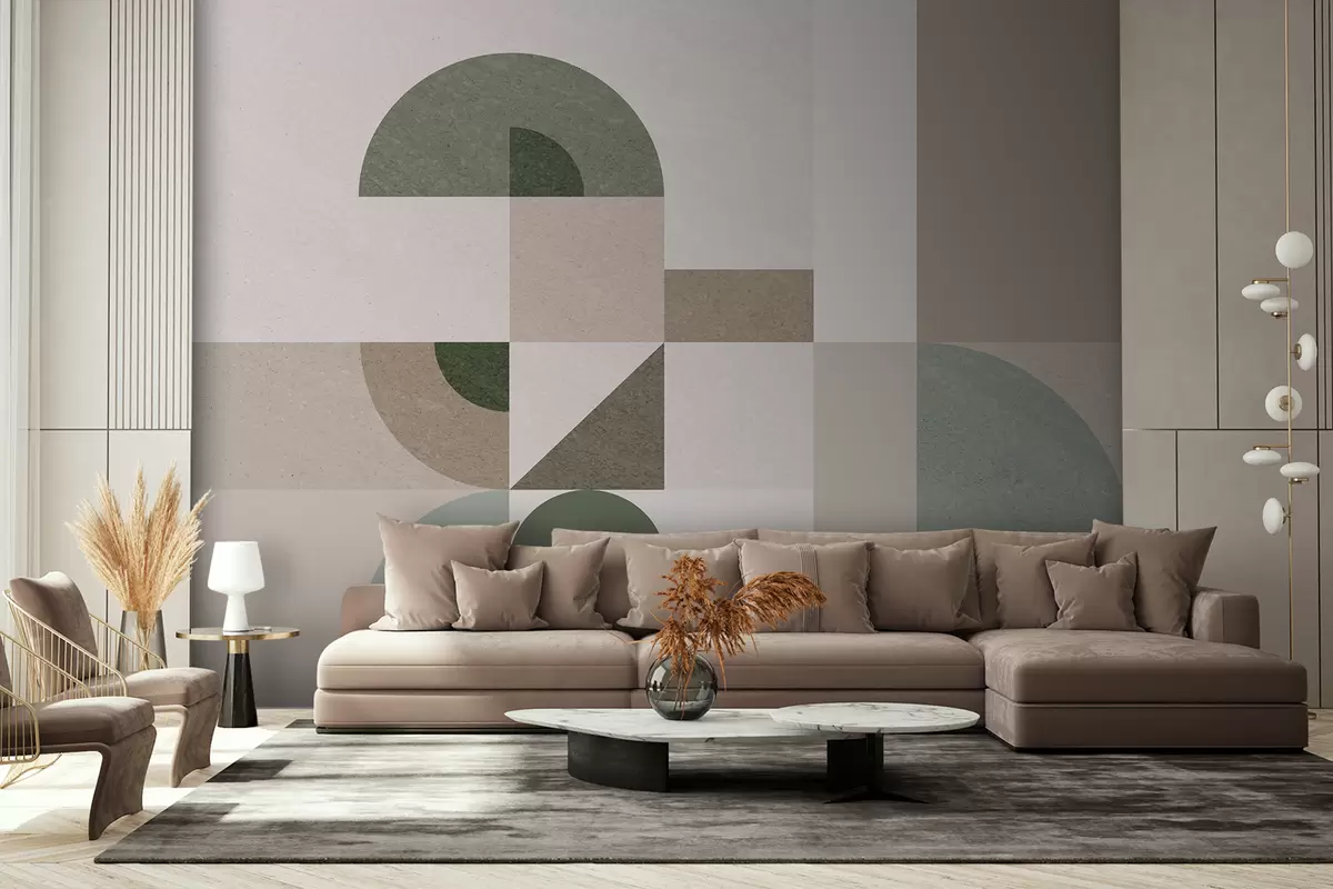 Murales de pared Geometría texturizada abstracta en estilo Art Déco en tonos beige, marrón y verde w08049 murales de pared Geometría texturizada abstracta en estilo Art Déco en tonos beige, marrón y verde w08049