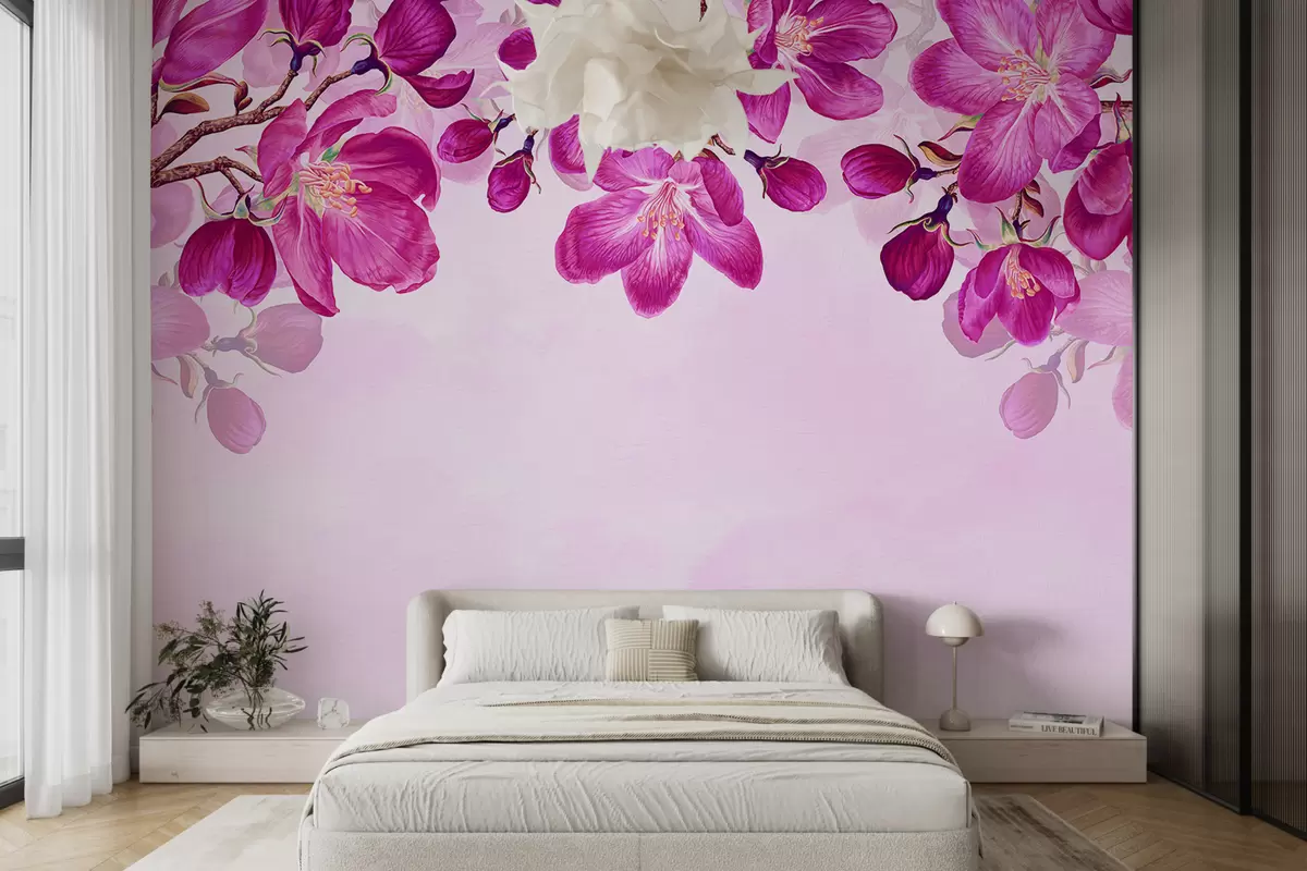murales de pared ramas con flores rosas w08108