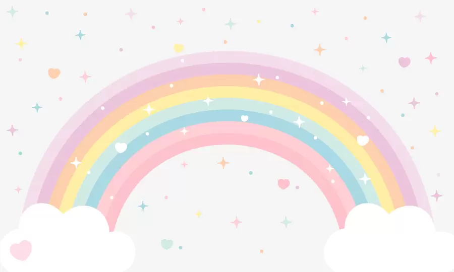 murales de pared Colorido arco iris con estrellas y corazones al estilo escandinavo. w08109