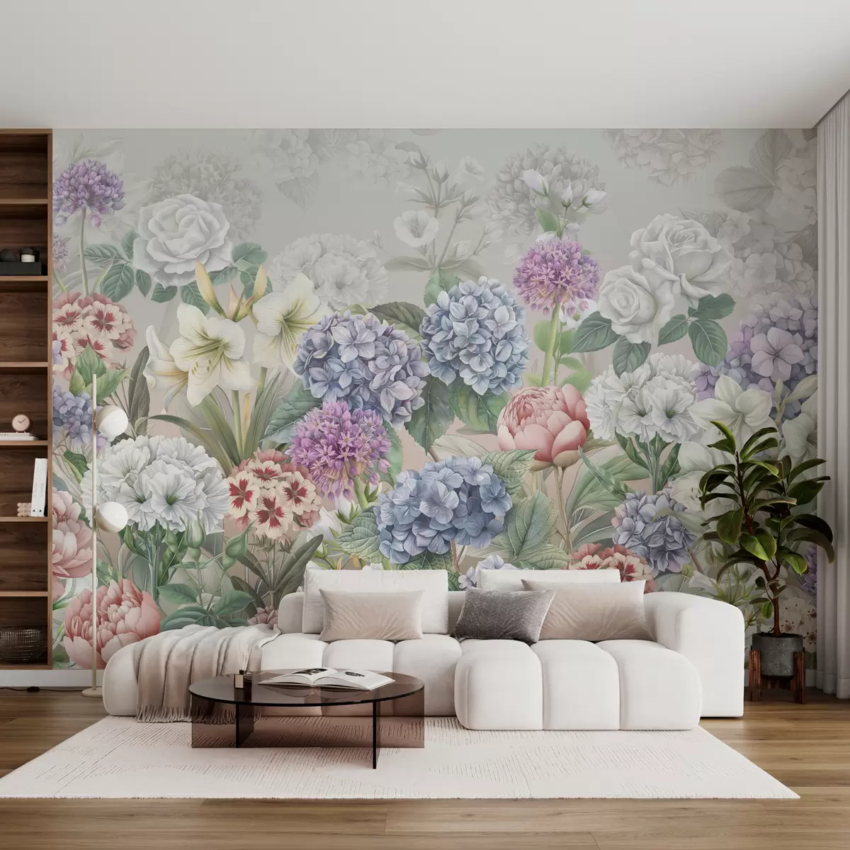 Murales de pared Mágico jardín de verano con flores en colores pastel. w08140v3 murales de pared Mágico jardín de verano con flores en colores pastel. w08140v3