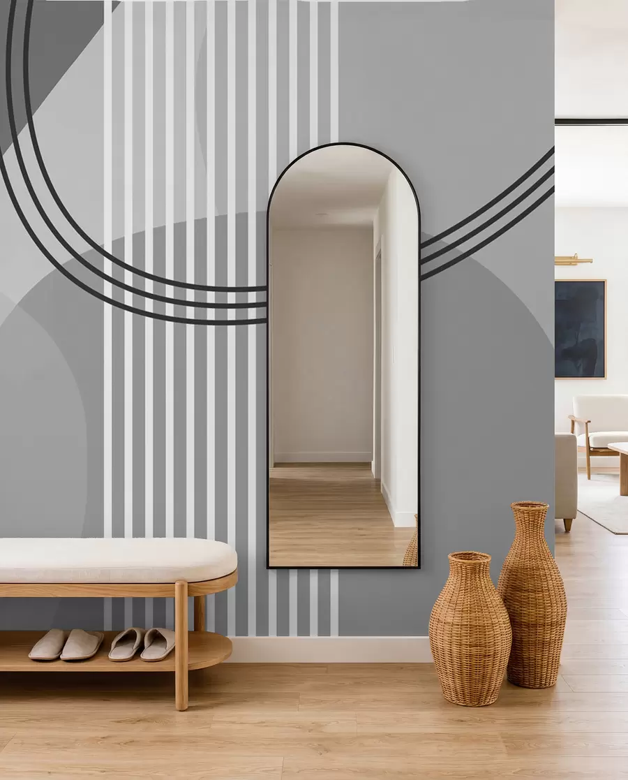 murales de pared Línea de abstracción geométrica y círculo minimalista estilo moderno color gris w08173v3